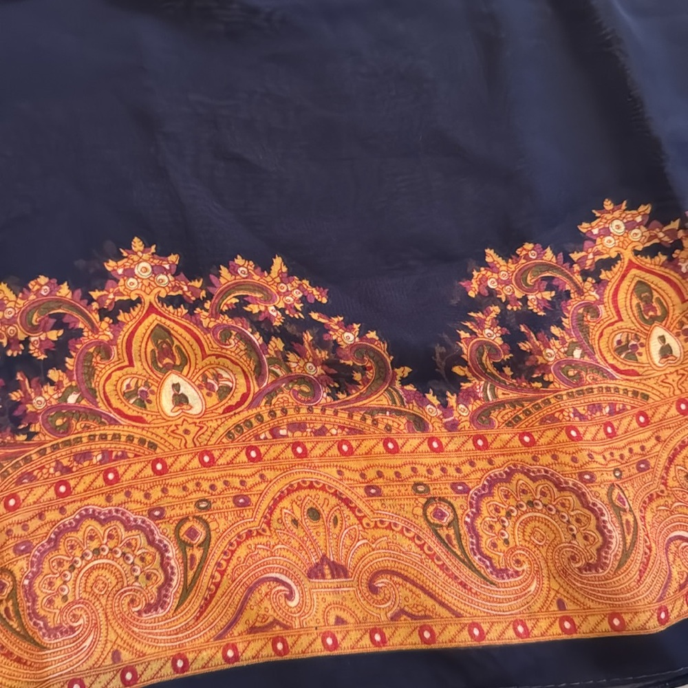 Navy and Orange Paisley Scarf Top - Picture 3 of 5